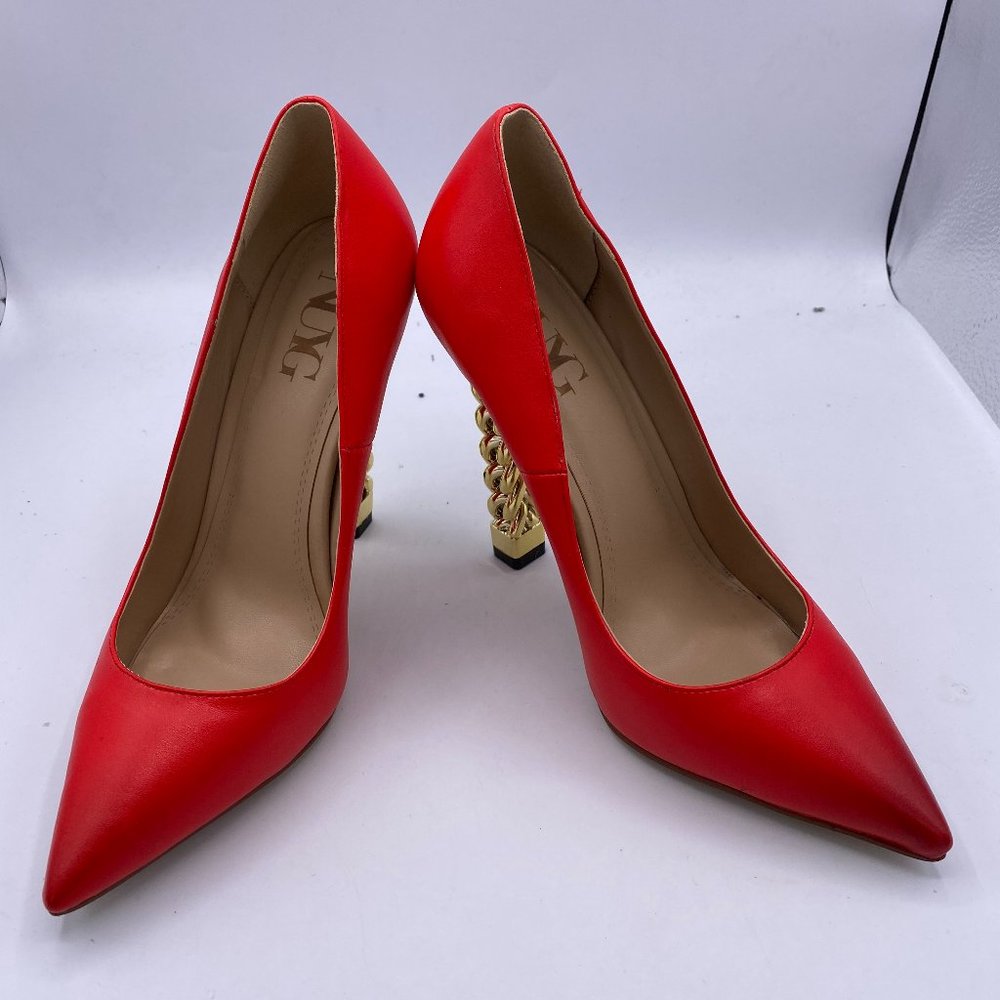 A NUYG red pointy toe gold chain chunky pumps heels shoes - Picture 3 of 10